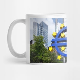 Euro symbol in front of the ECB building, Frankfurt Mug